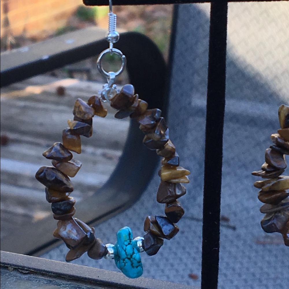 SOLD Tiger’s Eye Turquoise Howlite Hoop Earrings - Picture 5 of 6